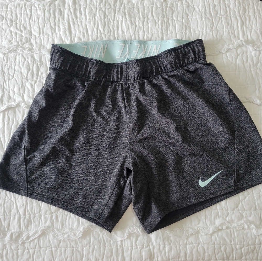 2/$28 Nike DriFit Shorts Fold Over Waistband Dark Gray and Light Aqua XS EUC